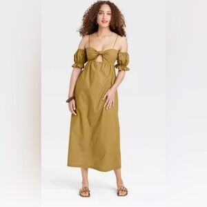 Olive Green A New Day Sleeveless Tie-Front Dress, Sz M